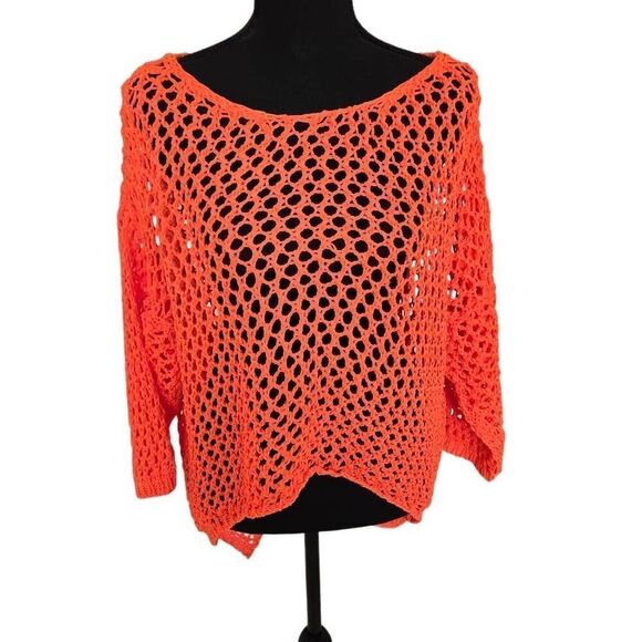 Bella Amore Womens Open Knit Pullover Orange Sweater One Size - Picture 1 of 8